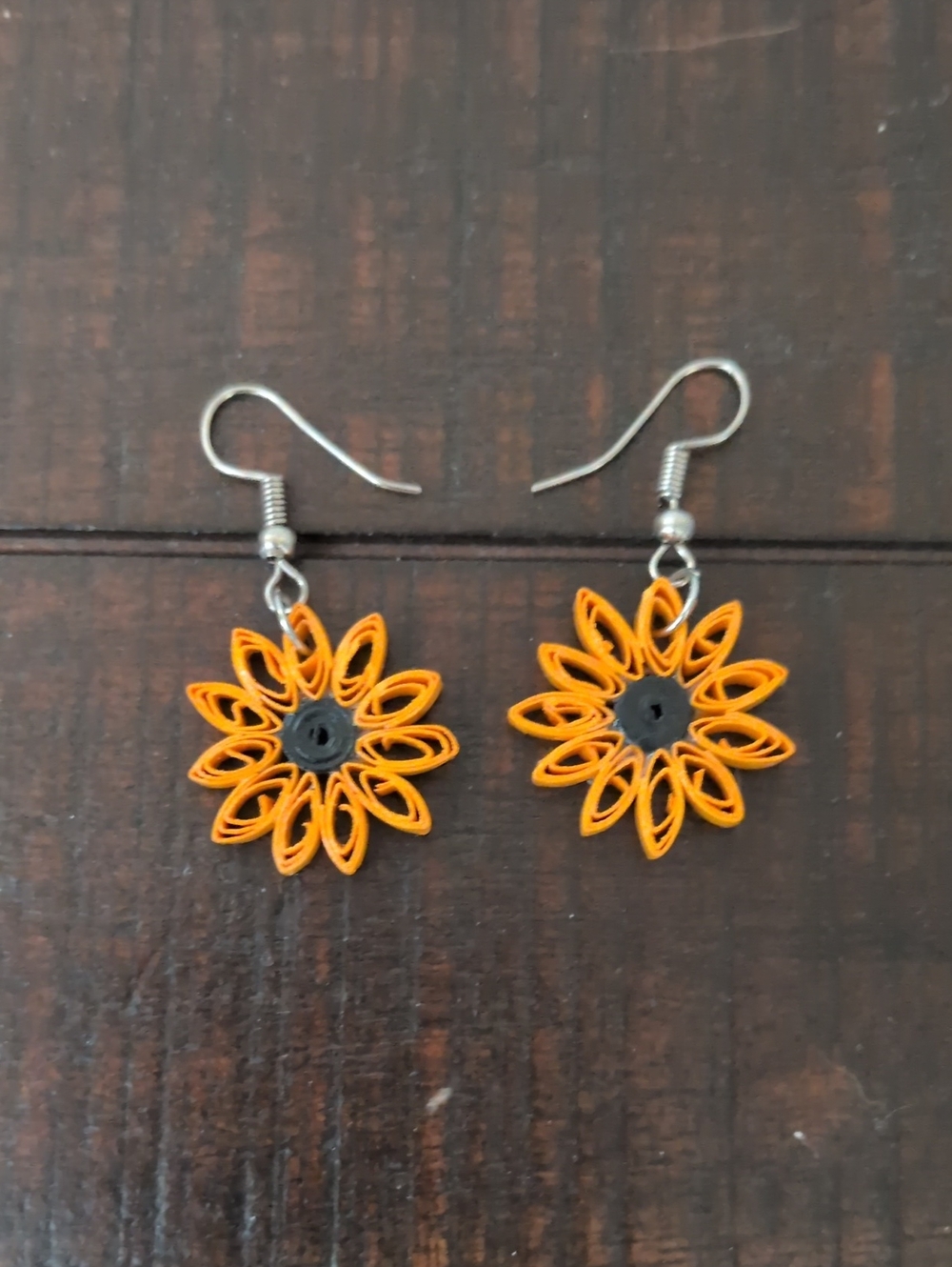 Handmade Orange Sunflower Earrings